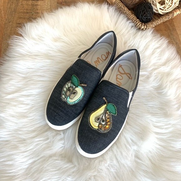 SAM EDELMAN Evelina Pear Apple Jeweled Embroidered Sneaker Women 9.5 - Picture 2 of 10